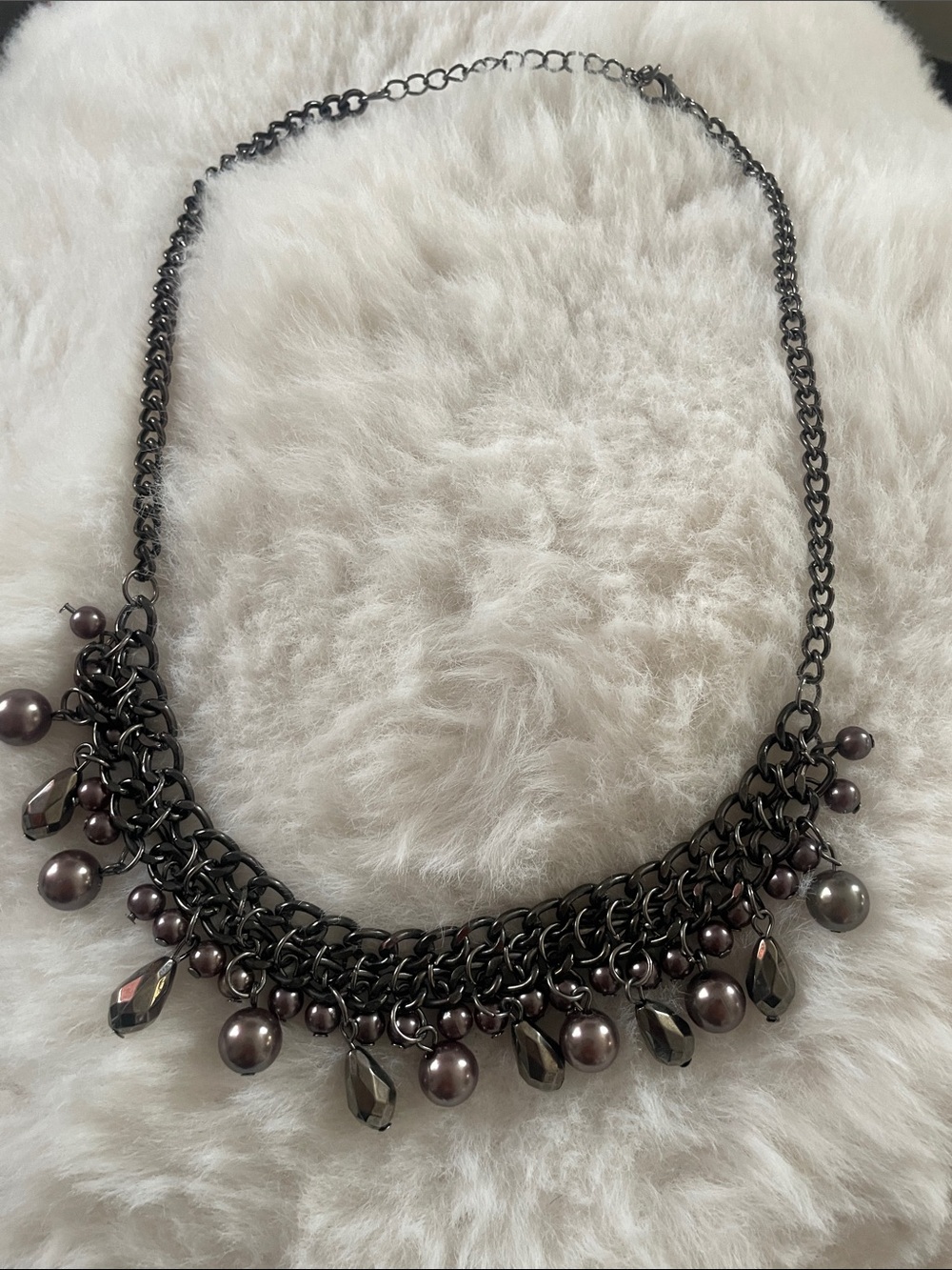 Statement Gunmetal Pearl Fringe Necklace - Women Jewelry